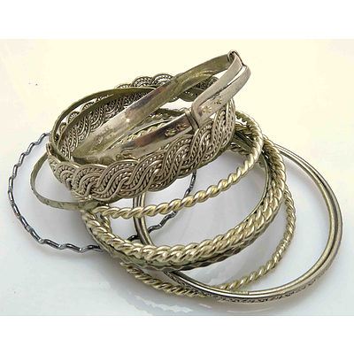 Collection Of Bangles - Sterling Silver And Silver-Tone