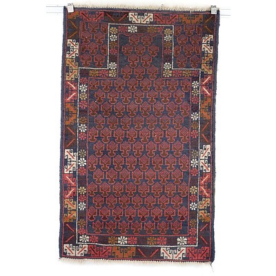 Afghan Baluch Hand Knotted Wool Pile Prayer Rug