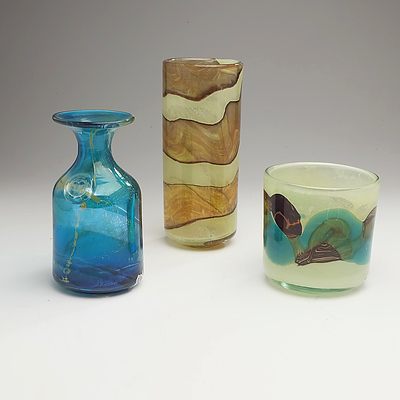 Three Hand Blown Studio Glass Vases from the Mdina Studio in Malta