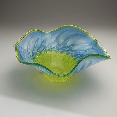 Australian Studio Art Glass Footed Fluted Bowl Signed by Lucas Salton