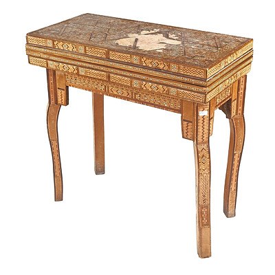 Syrian Intricately Marquetry Veneered Foldover Games Table
