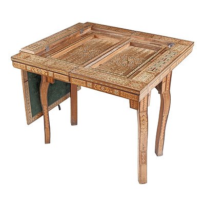 Syrian Intricately Marquetry Veneered Foldover Games Table