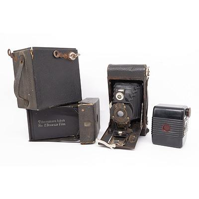 Three Vintage Kodak Cameras, including Kodak No.2 Folding Autographic Brownie, a Kodak Hawkeye No. 2 Model C and More