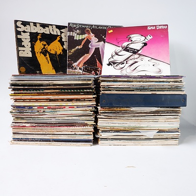 A Quantity of vinyl LP Records Including Black Sabbath, The beatles, The Rolling Stones and Rose Tattoo