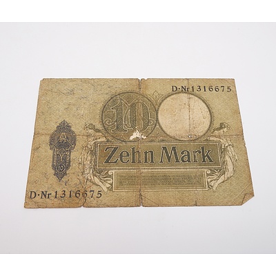 1906 German 10 Zehn Mark Banknote