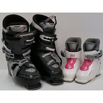 Pairs of Adult and Childrens Ski Boots
