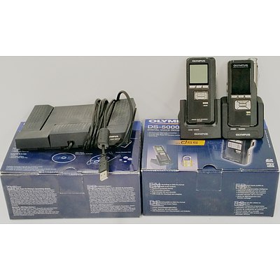 Two Olypmus Digital Voice Recorders and Transcriber Kit