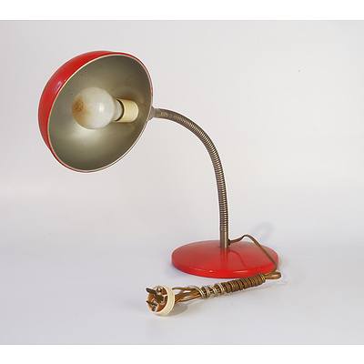 An Retro Orange Enamel Goose Neck Desk Lamp