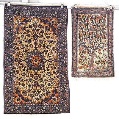 Persian Finely Hand Knotted Silk Rug and a Persian Finely Hand Knotted Wool Rug with Silk Highlights