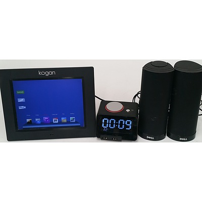 Digital Photo Frame, Clock Radio and Dell Multimedia Speakers