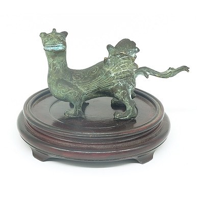 A Cast Metal Figure of a Mythical Chimera on Wooden Stand, Modern