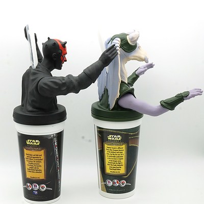 Two 1999 Star Wars Episode I The Phantom Menace Promotional Cups, Including Darth Maul and Capt Tarpals