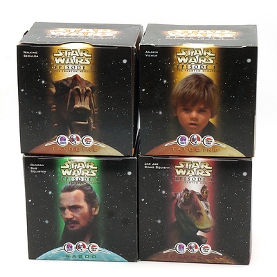Four 1999 Star Wars Episode I The Phantom Menace Promotional Toys, Including Anakin Viewer, Walking Sebulba, Gungan Sub Squirter and Jar Jar Binks Squishy