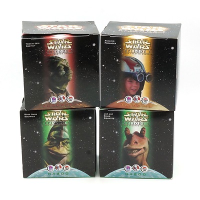 Four 1999 Star Wars Episode I The Phantom Menace Promotional Toys, Including Anakin's Podracer, Yoda's Jedi Destiny, Boss Nass Squirter and Jar Jar Binks Squirter