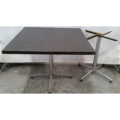 11 x Cafe/Restaurant Table Tops and 2 x Metal Bases