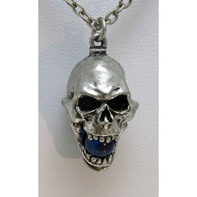 Pewter Skull Pendant With Blue Bead