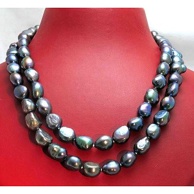 Black Fresh-Water Cultured Pearl Necklace- 2 Rows
