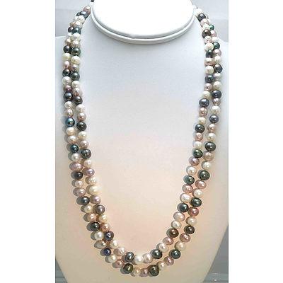 Pearl Necklace. Mixed Colours. Extra Long