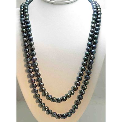 Black Fresh-Water Cultured Pearl Necklace. Extra Long
