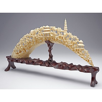 Finely Carved Chinese Marine Ivory (Walrus) Bridge, Mid 20th Century