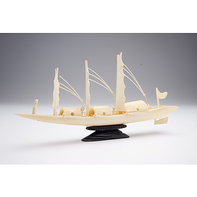 Chinese Carved Ivory Figure of a Boat, Early to Mid 20th Century