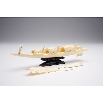 Chinese Carved Ivory Figure of a Boat, Early to Mid 20th Century, Faults and Losses