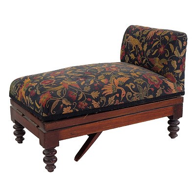 Early Victorian Mahogany and Tapestry Upholstered Adjustable Gout Stool, Mid 19th Century