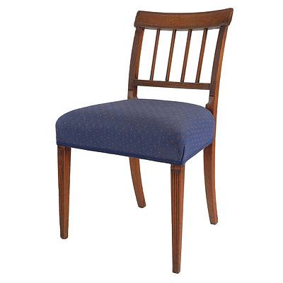 George III Mahogany Sheraton Period Upholstered Side Chair with Reeded Tapered Legs, Circa 1800