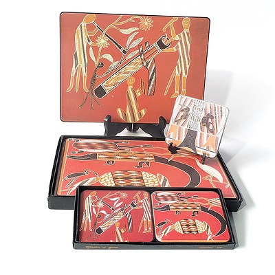 Set of Six Placemats and Six Coasters with Indigenous Australian Motifs