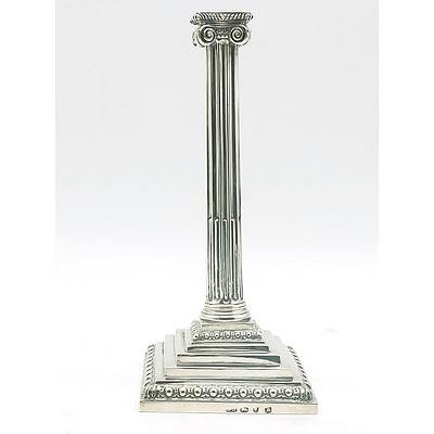 George III Sterling Silver Columnar Candlestick in Ionic Style, London 1765, Probably Ebenezer Coker, 176g