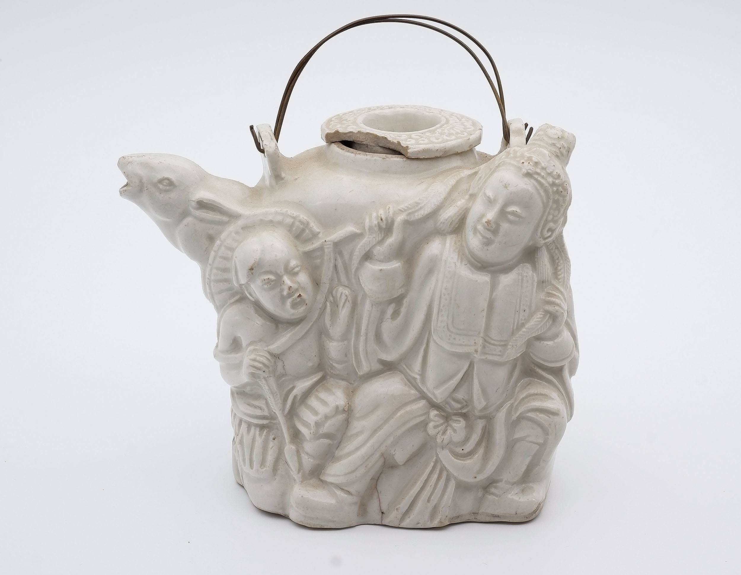'Chinese Blanc de Chine Figural Teapot, Qing Dynasty'