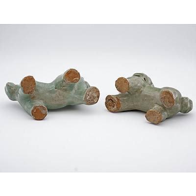 Rare Pair of Chinese Longquan Celadon Buddhist Lions, Ming Dynasty