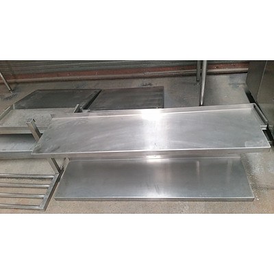 Selection of Custom Built Stainless Steel Commercial Kitchen Benches and Shelving - Lot of 15