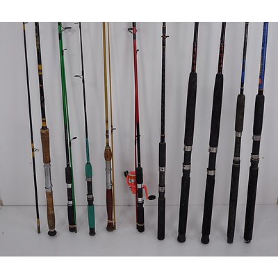 A Quantity of Ten Modern Fishing Rods Including Shimano