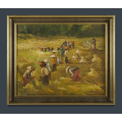 SUMINARTO (Indonesian b.1941) Workers in a Paddy Field