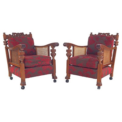Pair of Vintage Jarvi Lounge Chairs with More Modern Ottomans in Matching Upholstery