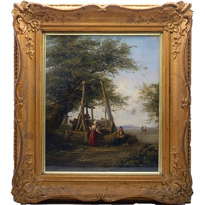19th Century Dutch School "The Well" Oil on Canvas
