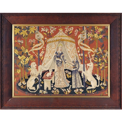Good Oak Framed Antique Tapestry ofTthe Lady and the Unicorn