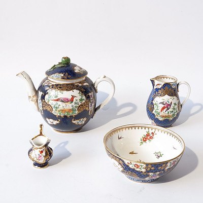 Late Victorian Booths China 'Scale Bird' Pattern Hand Painted and Gilt Four Piece Tea Service