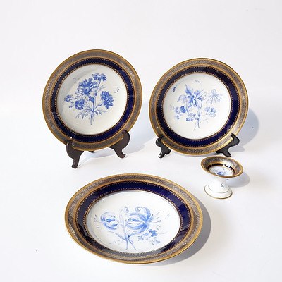 Four Pieces of Carlsbad Finest China from Czechoslovakia Including Three Soup Bowls with Gilt Edging and a Small Footed Bowl