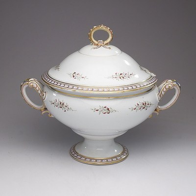 Antique Continental Porcelain Large Soup Tureen with Gilded Borders