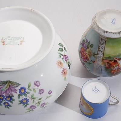 Schierholz of Plaue Porcelain Lidded Jar, Small Tea Cup and Saucer and Coalport Bowl