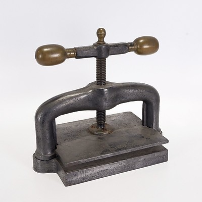 Cast Iron Bookpress with Brass Tipped Screw Handle