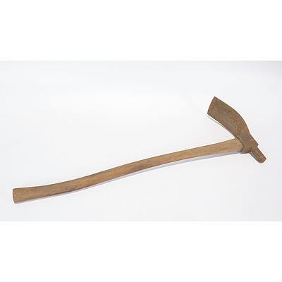 Steel Adze with Wooden Handle and Blade and Pole Head