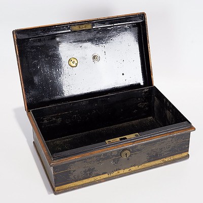 Metal Milners Deed Box with Brass Handle and Original Key