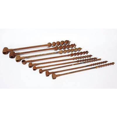 9 X Hand Wood Augur Bits For Farm Fencing and Shed Construction. Sizes 11/16, 3/4, 13/16, 7/8, 1, 1 1/4, 1 1/2, 1 3/4, 2