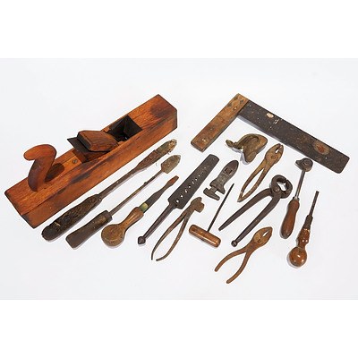 15 Assorted Tools, Including Wooden Trying Plane