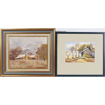  'Old Farm Cottage', Watercolour Framed Under Glass and 'Ellensville Cottages, Camden' - Patricia Johnston, Oil On Board