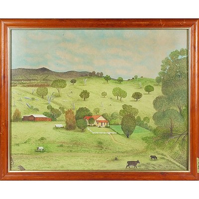  'Rural Landscape' - O E Starkey 1985, Crayon/Pastel Framed Under Glass