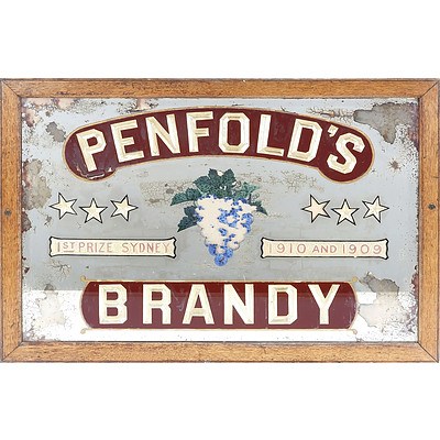 Advertising Pub Mirror, 'Penfolds Brandy' in Wooden Frame